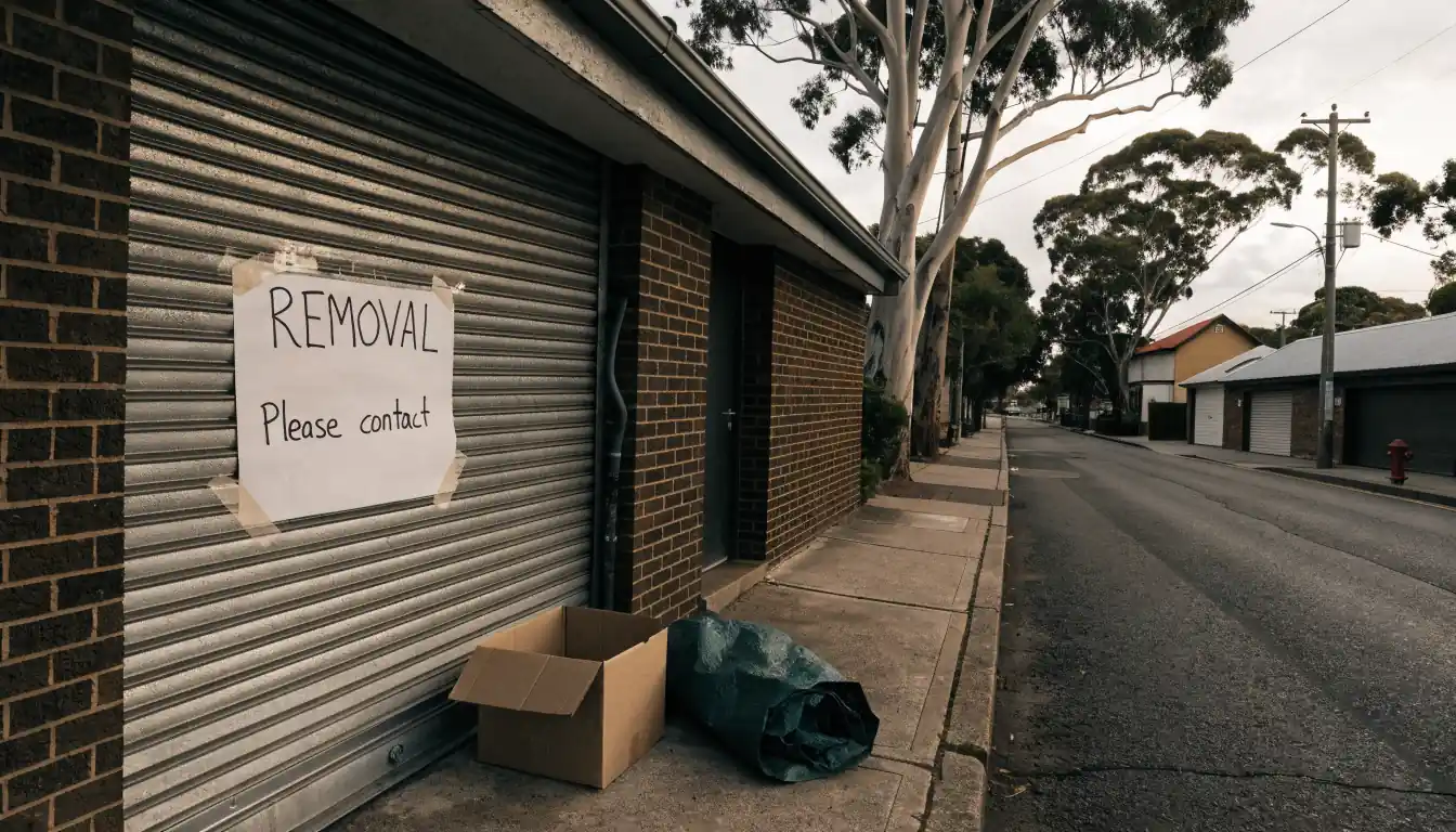 Closed shopfront on a Sydney street with shutter half down